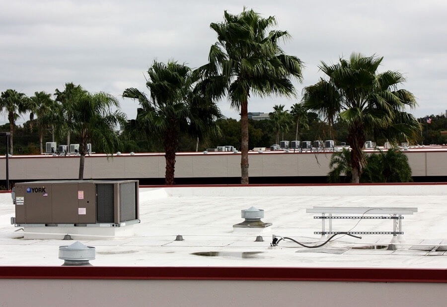 Commercial building with a new roof.